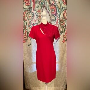 Size 6 Liz Claiborne New W/o Tags Red Beaded Dress Vintage Valentines Day Date